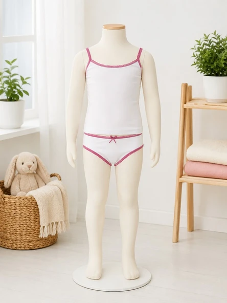 Kız Çocuk Beyaz Dantelli Atlet Slip Takım ürün görseli 1