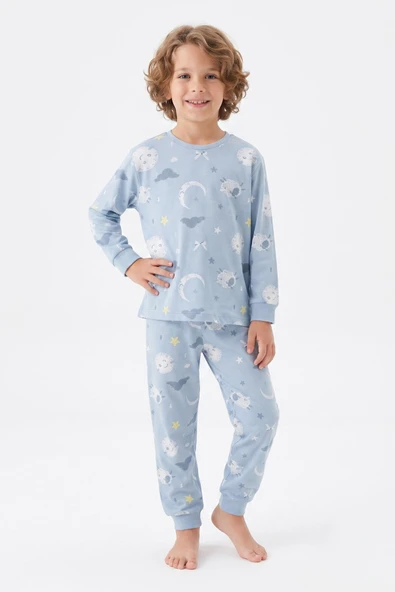 Erkek Çocuk %100 Pamuk Pijama Takımı 3-13 Yaş 12734IS ürün görseli 1