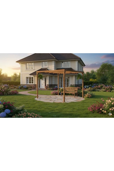 Ahşap Pergole Tente Çardak | 250x250 cm | Kendin Kur Yerden Yükseklik 210 cm ürün görseli 1