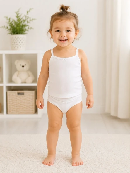 Kız Çocuk Beyaz Dantelli Atlet Slip Takım ürün görseli 1