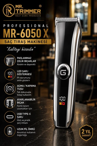 Mr.Trimmer Mr-6050x Saç Sakal Tıraş Makinesi Ayarlanabilir Bıçak 9 Farklı Kesim Profesyonellere Özel ürün görseli 1