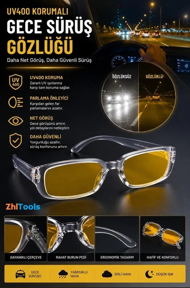 Zhltools Şefaf Gece Sürüş Gözlüğü ürün görseli 1