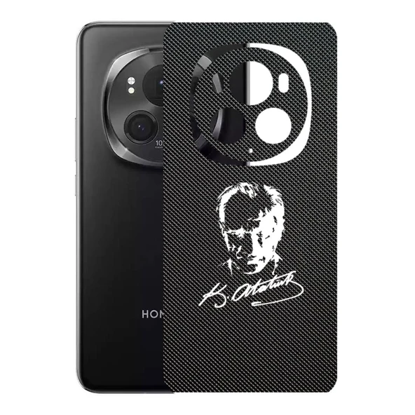 Honor Magic 6 Pro ile Uyumlu Bumper Serisi Premium Arka Kapak Kaplama(Kenarlar Yoktur!)  Atatürk İmzalı Siyah ürün görseli 1