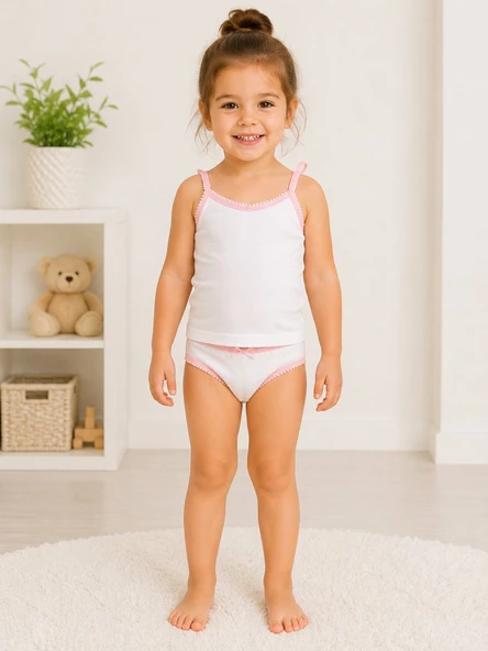 Kız Çocuk Beyaz Dantelli Atlet Slip Takım ürün görseli 1