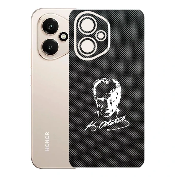 Honor 400 5G ile Uyumlu Bumper Serisi Premium Arka Kapak Kaplama(Kenarlar Yoktur!)  Atatürk İmzalı Siyah ürün görseli 1