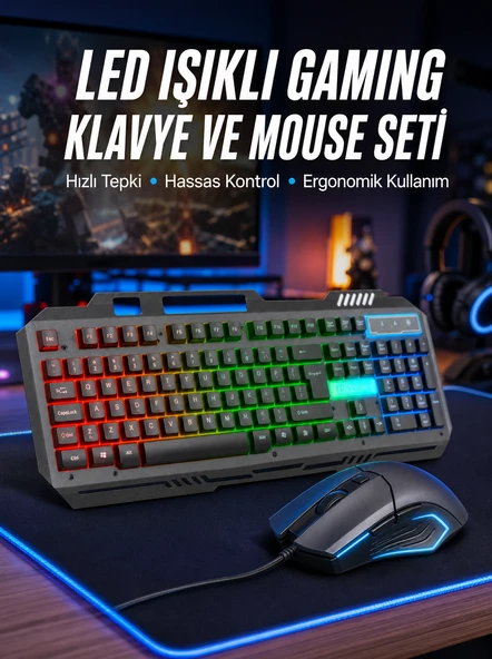 Işıklı Q Klavye Mouse Seti Siyah Klavye Yeni Nesil ürün görseli 1
