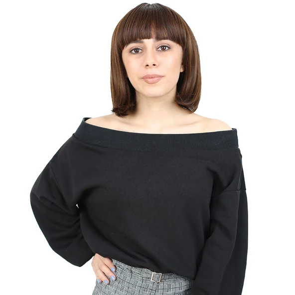 Kısa Küt Perçemli Fiber Sentetik Peruk / Kahve Karamel ürün görseli 1