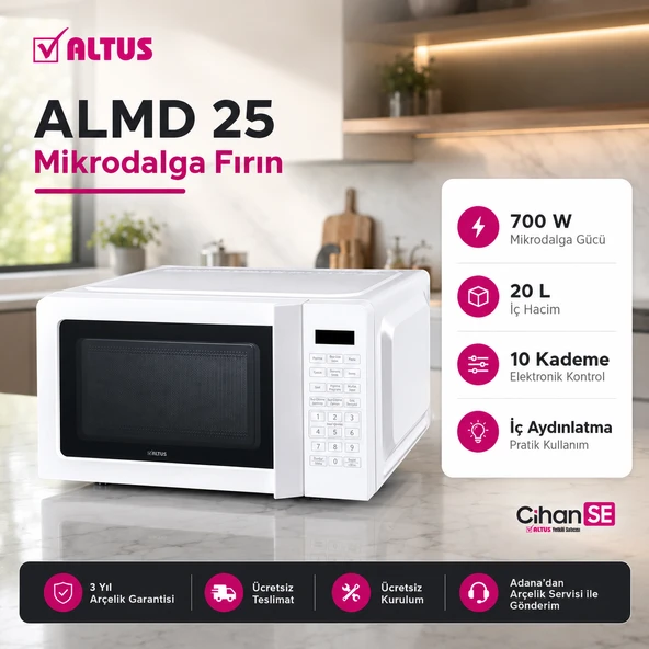 Altus ALMD-25 Beyaz Mikrodalga Fırın 20 Litre ürün görseli 1