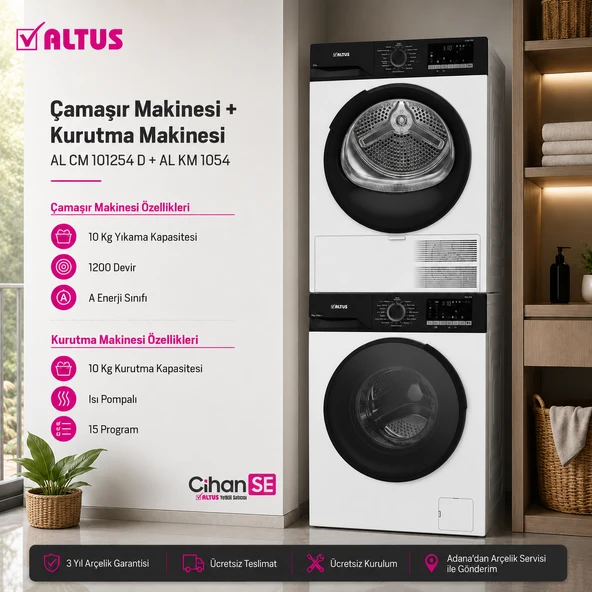 Altus 10 KG Çamaşır Makinesi ve 10 KG Kurutma Makinesi İkili Paket ( AL 1054 - AL CM 101254 D ) ürün görseli 1