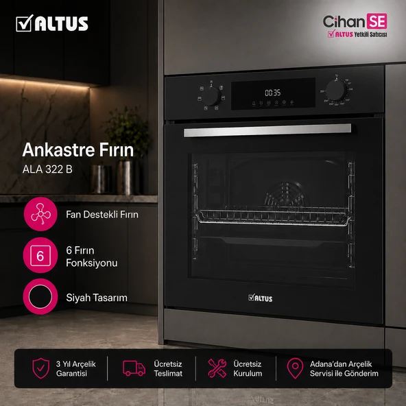 Altus ALA 322 B 7 Fonksiyonlu Siyah Ankastre Fırın ürün görseli 1