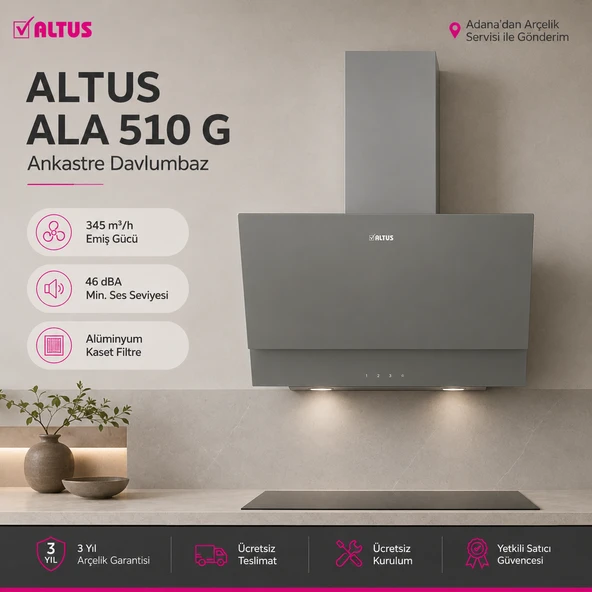 Altus ALA-510 G Gri 60 Cm Davlumbaz ürün görseli 1