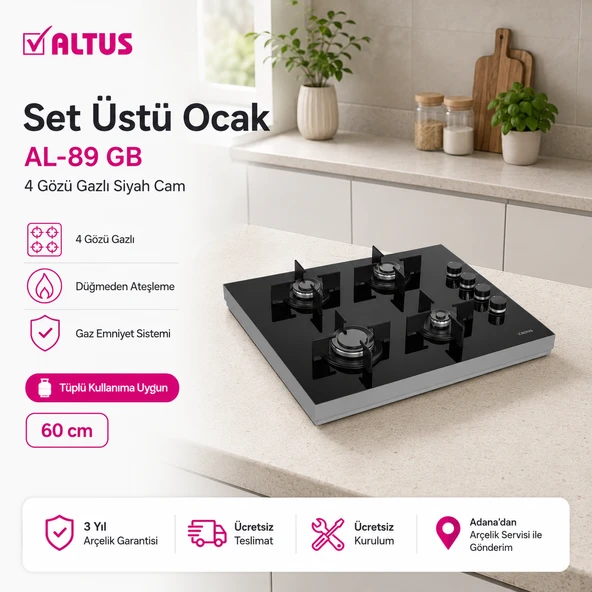 Altus AL-89 GB Siyah Cam Yüzey Cam Set üstü Ocak ürün görseli 1