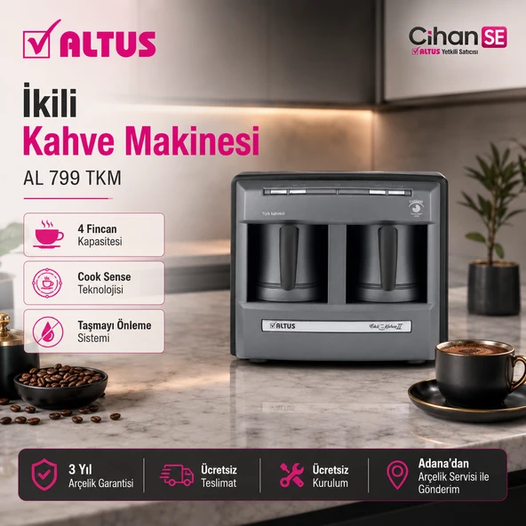 Altus AL-799 TKM İkili Kahve Makinesi Antrasit Renk ürün görseli 1