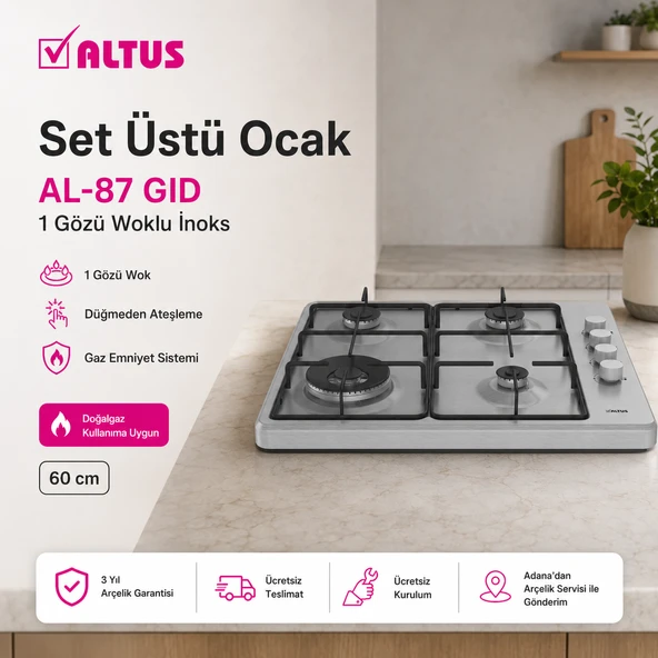 Altus AL-87 GID 1 Gözü Wok İnox Setüstü Ocak ürün görseli 1