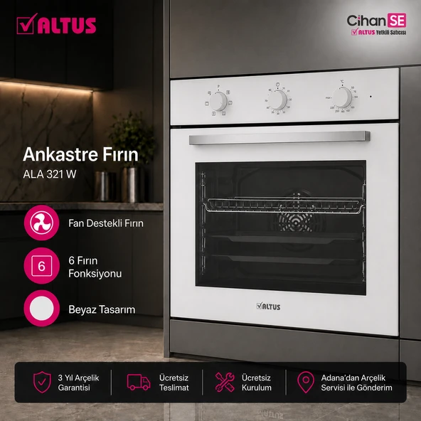 Altus ALA 321 W 6 Fonksiyonlu Beyaz Ankastre Fırın ürün görseli 1