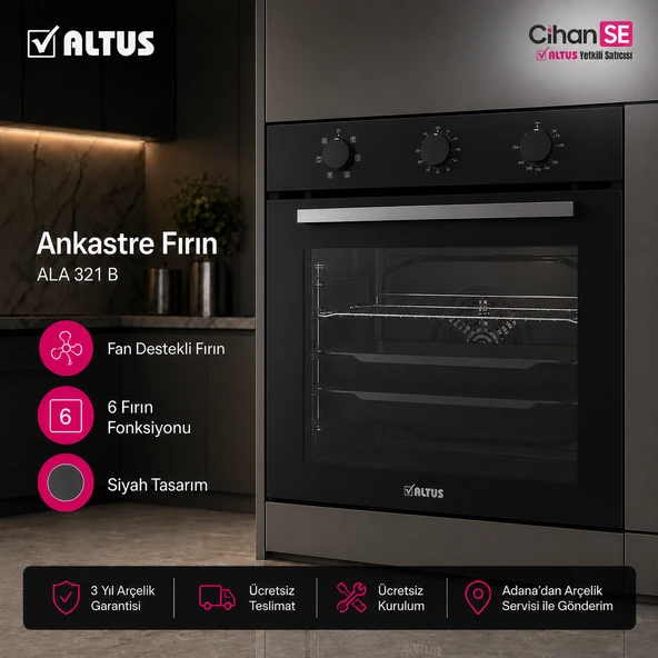 Altus ALA 321 B 6 Fonksiyonlu Siyah Ankastre Fırın ürün görseli 1