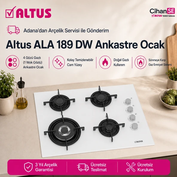 Altus ALA-189 DW 65 CM Ankastre Beyaz Cam Ocak 1 Gozu Wok ürün görseli 1
