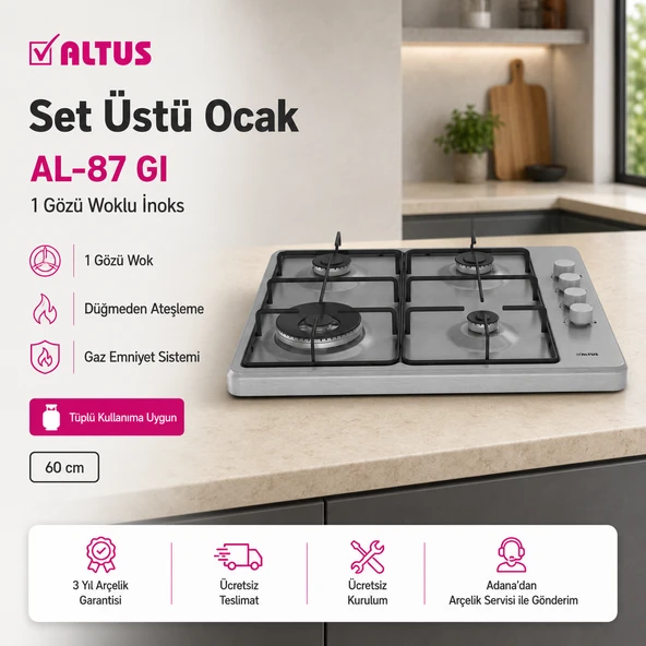 Altus AL-87 GI 1 Gözü Wok İnox Setüstü Ocak ürün görseli 1