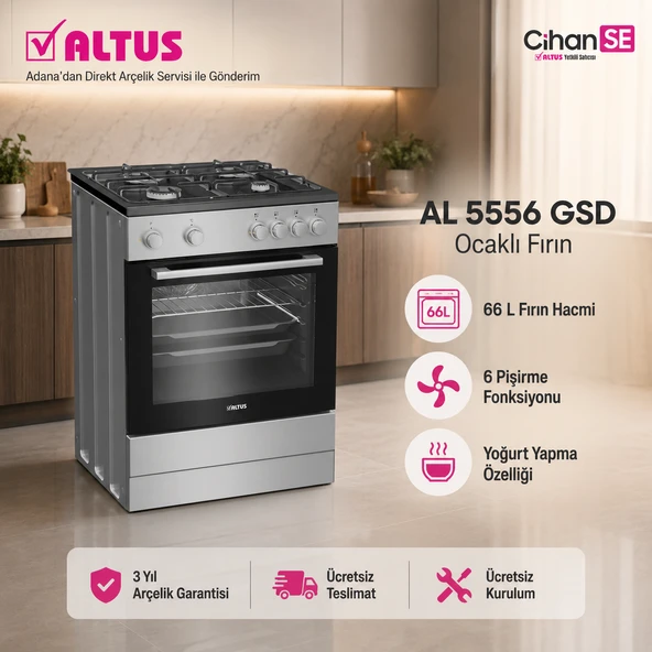 Altus AL-5556 GSD Gümüş Gri 4 Gözü Gazlı Turbo Fırın Silver ürün görseli 1
