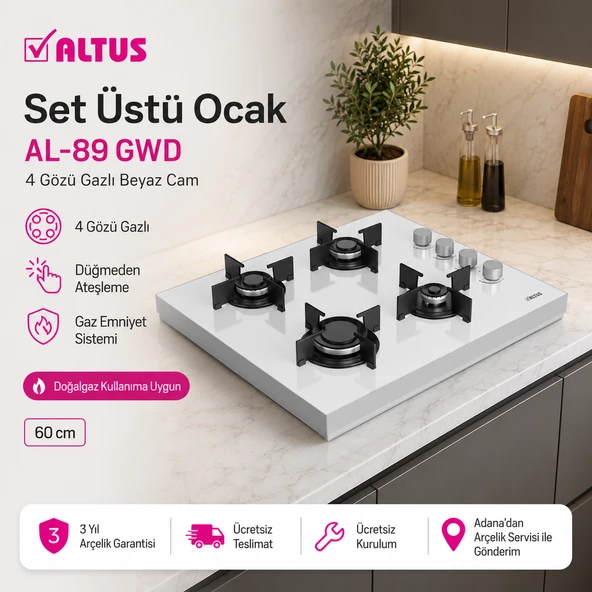 Altus AL-89 GW Beyaz Cam Yüzey Cam Set üstü Ocak ürün görseli 1