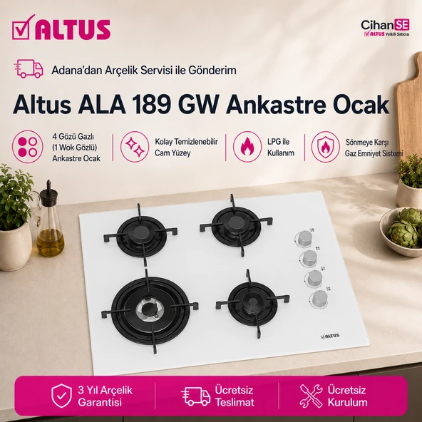 Altus ALA-189 GW 65 CM Ankastre Beyaz Cam Ocak 1 Gozu Wok ürün görseli 1