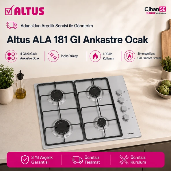 Altus ALA-181 GI Ankastre 4 Gözü Gazlı Ocak İnox ürün görseli 1