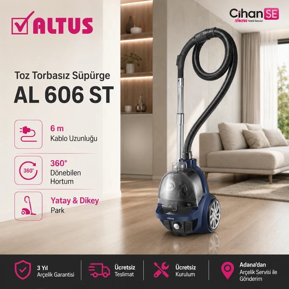 Altus AL-606 ST Mavi 890 w Hepa Filtre Toz Torbasız Süpürge ürün görseli 1