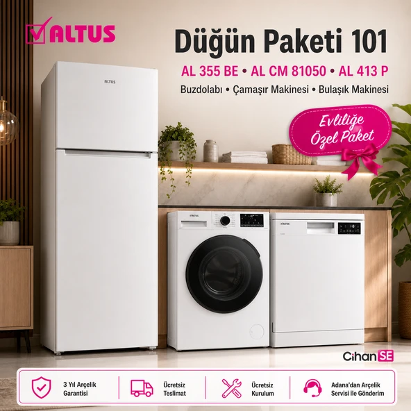 Altus Ekonomik Düğün Paketi (Paket 101) AL 413 P Bulaşık Makinesi AL-81050 Çamaşır Makinesi AL-355 BE buzdolabı ürün görseli 1