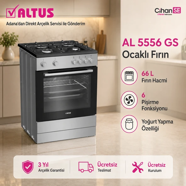Altus AL-5656 GS Gri A Enerji 3 Gözü Gazlı 1 Göz Elektrikli Silver Turbo Fırın ürün görseli 1
