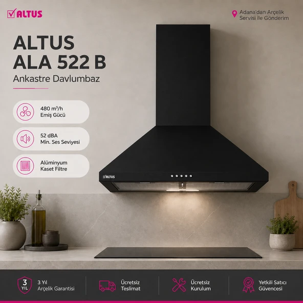 Altus ALA-522 B Siyah Davlumbaz ürün görseli 1