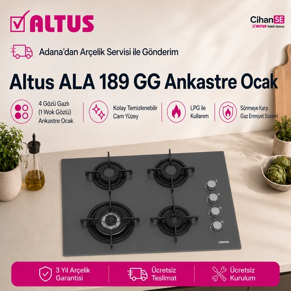 Altus ALA-189 GG  65 CM Ankastre Gri Cam Ocak ürün görseli 1