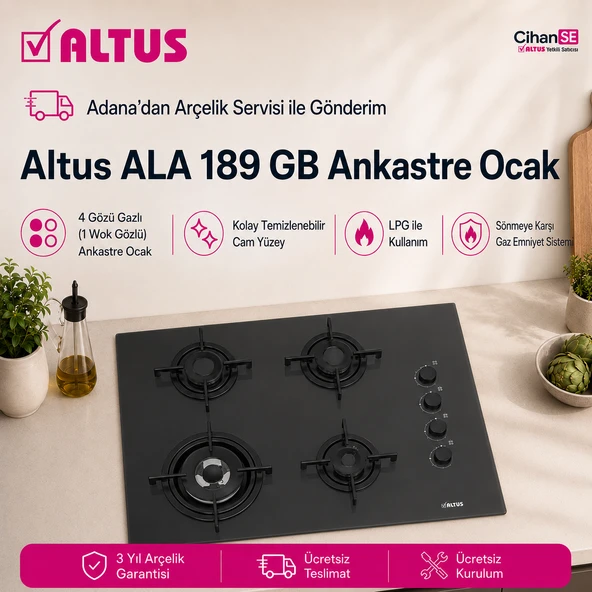 Altus ALA-189 GB 1 Gözü Wok 65 CM Siyah Ankastre Ocak ürün görseli 1