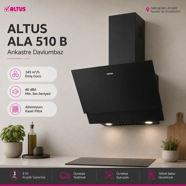 Altus ALA-510 B Siyah Davlumbaz 60 cm ürün görseli 1