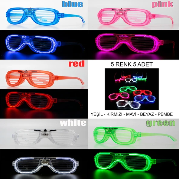 Glow Model Led Işıklı Parti Gözlüğü 3 Modlu 5 Renk 5 Adet ürün görseli 1
