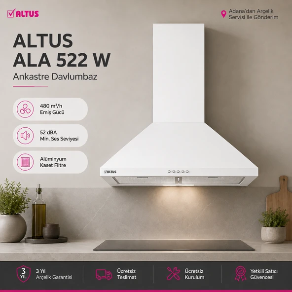Altus ALA-522 W Beyaz Davlumbaz ürün görseli 1