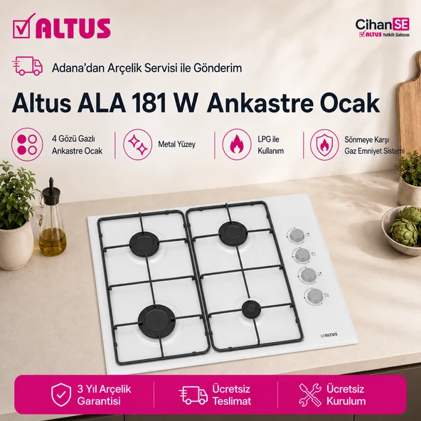 Altus ALA-181 W LPG Beyaz Ankastre Gaz Kesme Emniyetli Ocak ürün görseli 1