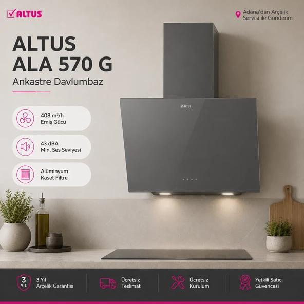 Altus ALA 570 G Gri Cam Yüzey Eğimli Davlumbaz ürün görseli 1