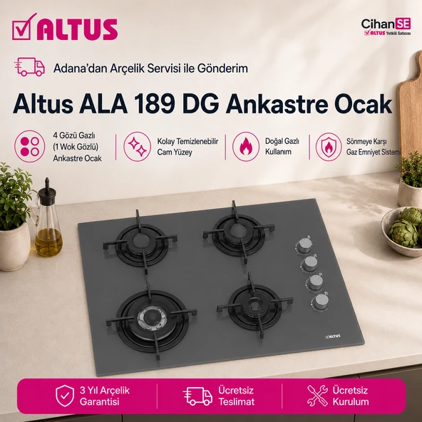 Altus ALA-189 DG Ankastre Gri Cam Ocak ürün görseli 1
