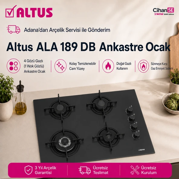 Altus ALA-189 DB 1 Gözü Wok 65 CM Siyah Ankastre Ocak ürün görseli 1