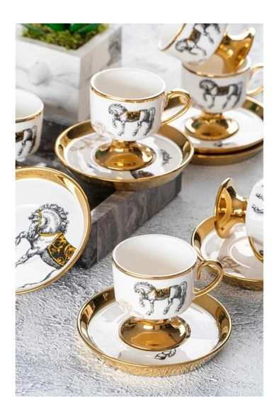 Acar Tamara Lüx Versace Desen 6 Lı Porselen Ayaklı Fincan Takımı 05092 ürün görseli 1