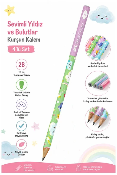 Sevimli Bulutlar Kurşun Kalem 1 Adet Faber Castell Yuvarlak Gövdeli Siyah Kurşun Kalem Yumuşak Yazım Kolay Tutuş Kalite ürün görseli 1