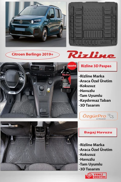 Rizline Citroen Berlingo 2019+  Premıum Paspas ve Premıum Bagaj Havuzu Set ürün görseli 1