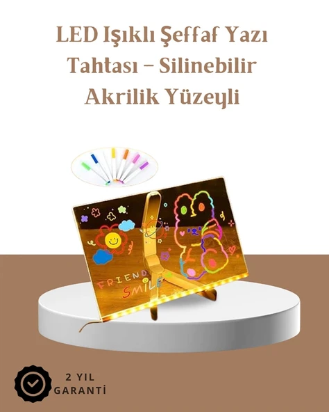 Nevamel LED Aydınlatmalı Şeffaf Mesaj Tahtası – 30x20 cm Neon Etkili Yazılar İçin Tasarlandı ürün görseli 1