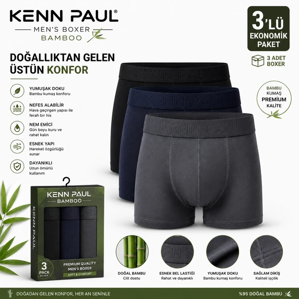 Kenn Paul Bambu Erkek BOXER  3 ADET ürün görseli 1