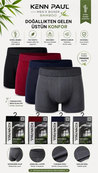 Kenn Paul Bambu Erkek BOXER  3 ADET - Resim 2