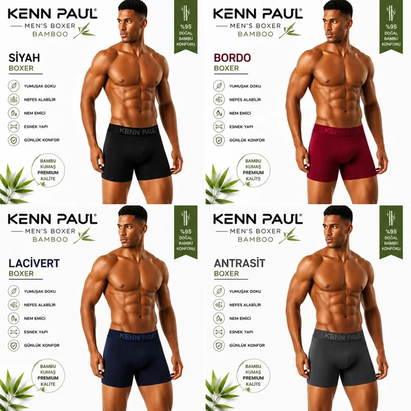 Kenn Paul Bambu Erkek BOXER  3 ADET - Resim 4