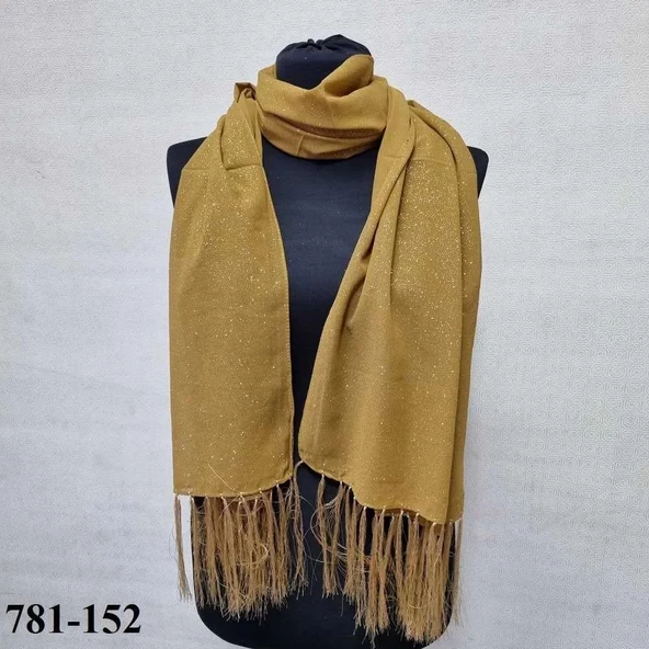 Simli Ve Püsküllü Abiye Şal Sarı 781-152 ürün görseli 1