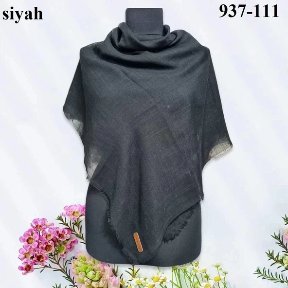 Soft İpek Düz Renk Flamlı Pamuk Eşarp (Siyah) 937-111 ürün görseli 1