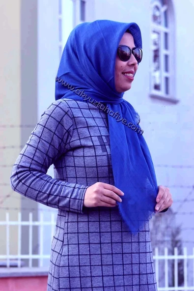 Moda Akyüz Düz Renk Flamlı Eşarp (saks) 539-114 ürün görseli 1