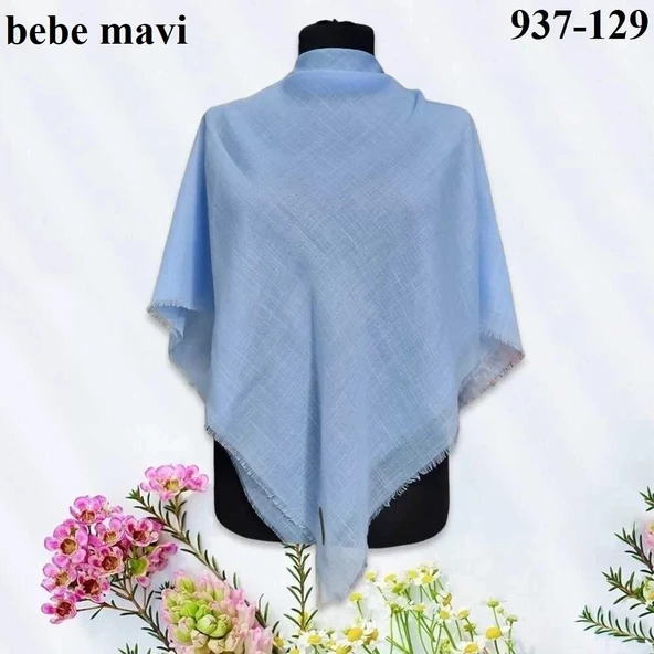 Soft İpek Düz Renk Flamlı Pamuk Eşarp (Bebe Mavi) 937-129 ürün görseli 1
